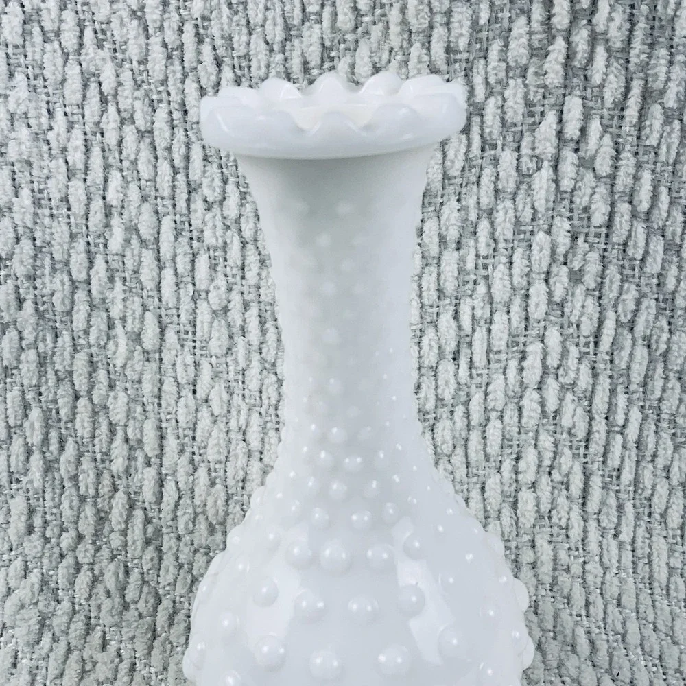 Vintage Hobnail Milk Glass Avon Cologne Bottle Decanter White Floral Flowers EUC